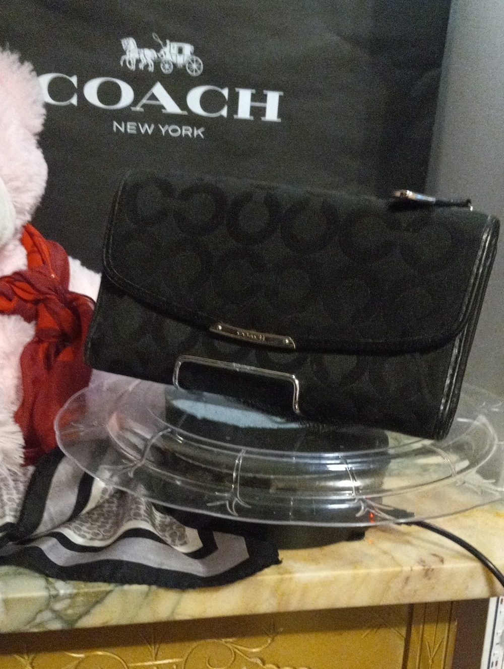Coach Black Signature Fold-Over Wallet